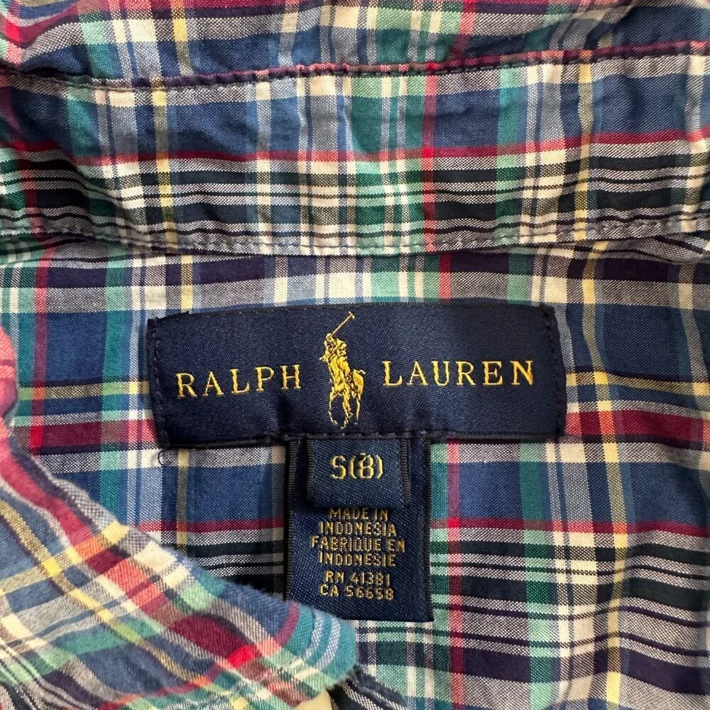 Ralph Lauren Boys size 8 Plaid Long Sleeve Button Down Shirt Blue Red Green